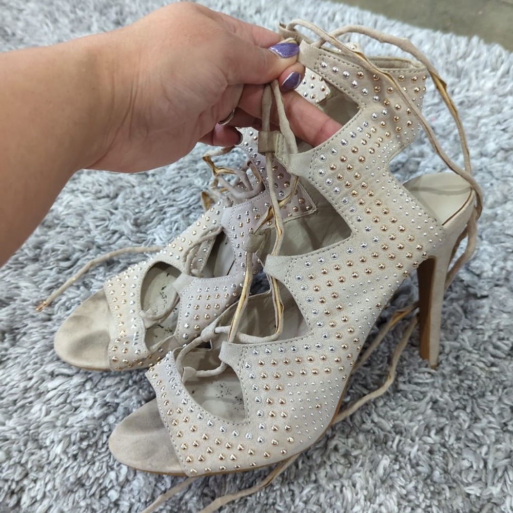 Beige Lace Up Heels